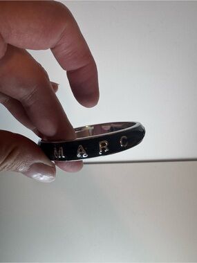 Marc Jacobs Black Enamel Logo Bangle with Silver Letters